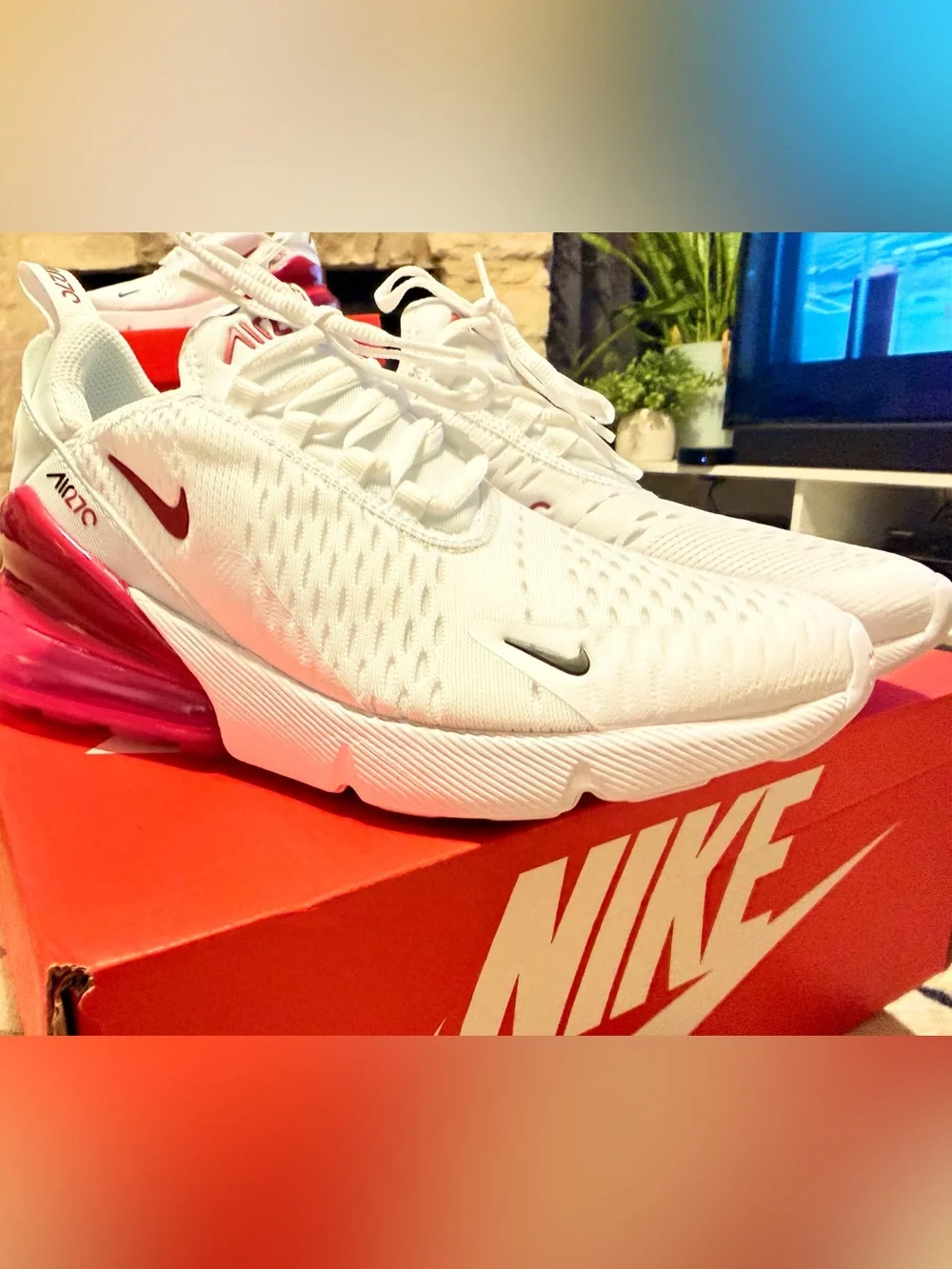 Nike Air Max 270GS Women's White Sneakers with Pink Air Unit